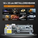 CREWORKS Mini-Drehmaschine 7 x 14 Zoll mit 3-Backen-Futter und 2500 U/min Mini-Metalldrehmaschine 180x350MM mit LCD-Display, 550W für Heimwerker-Werkstätten, Heimwerker-Metallverarbeitung und Handwerk