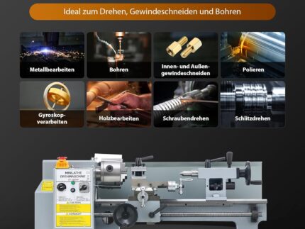CREWORKS Mini-Drehmaschine 7 x 14 Zoll mit 3-Backen-Futter und 2500 U/min Mini-Metalldrehmaschine 180x350MM mit LCD-Display, 550W für Heimwerker-Werkstätten, Heimwerker-Metallverarbeitung und Handwerk