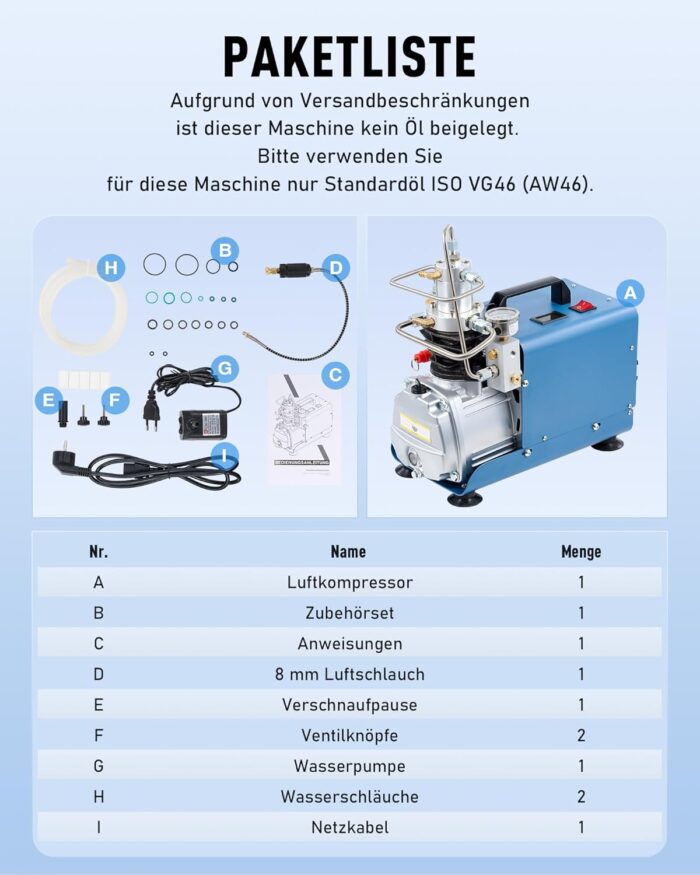 CREWORKS PCP Kompressor 300bar Luftkompressor 4500PSI Hochdruckluftpumpe 1800W Kompressor Hochdruck 30Mpa Tauchkompressor Manueller Stopp für Paintball-Luftgewehr PCP-Gewehr Luftpistole Tauchflasche