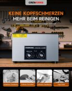 CREWORKS Ultraschallreinigungsgerät Edelstahl 30L Ultraschallreiniger 600W mit Heizung Timer Degas & Soft-Modus für Zahnprothesen Schmuck Brillen Uhren Gläser Ultraschall-Reinigungsgerät mit Knöpfen