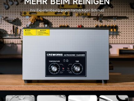 CREWORKS Ultraschallreinigungsgerät Edelstahl 30L Ultraschallreiniger 600W mit Heizung Timer Degas & Soft-Modus für Zahnprothesen Schmuck Brillen Uhren Gläser Ultraschall-Reinigungsgerät mit Knöpfen