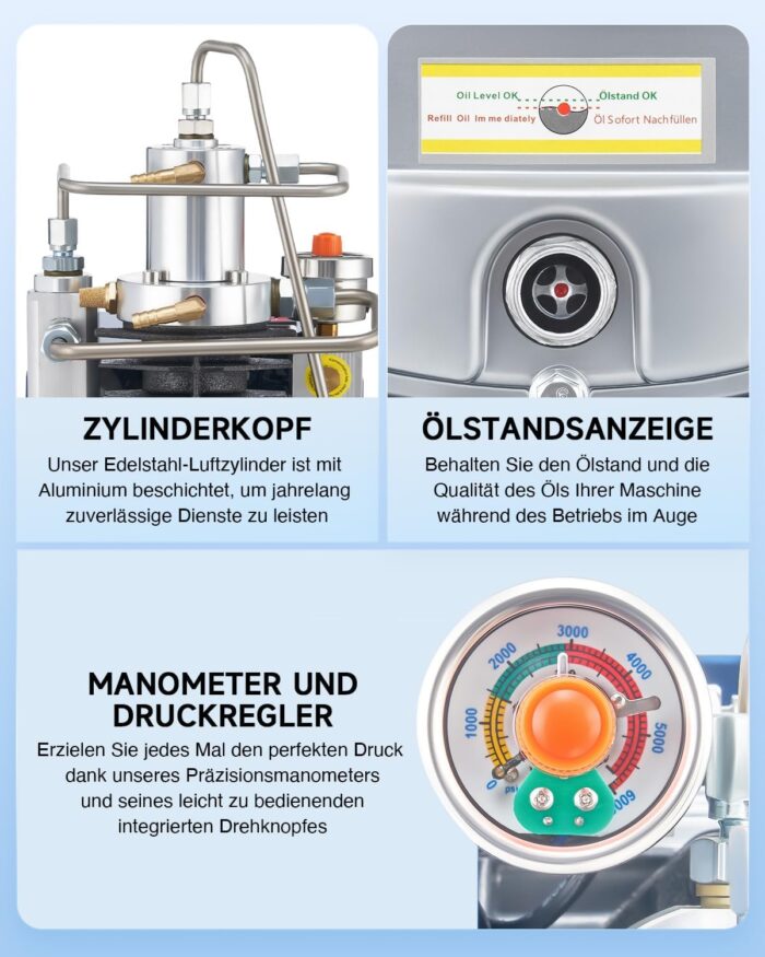 CREWORKS PCP Kompressor 300bar Automatisch Luftkompressor-Pumpe 4500PSI Hochdruckluftpumpe 1800W Kompressorpumpe Auto-Stop Kompressor 30MPA Hochdruck PCP Inflator für die Aufblasflasche