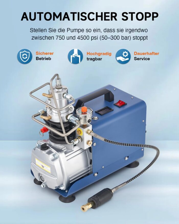 CREWORKS PCP Kompressor 300bar Automatisch Luftkompressor-Pumpe 4500PSI Hochdruckluftpumpe 1800W Kompressorpumpe Auto-Stop Kompressor 30MPA Hochdruck PCP Inflator für die Aufblasflasche