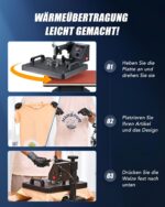 CREWORKS Hitzepresse Transferpresse 1250W Heat Press Heißpresse 360 Grad Schwenkbar DIY Mulitifunktional Sublimation Wärmepresse (38x30cm 8 in 1)