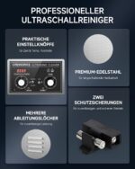CREWORKS Ultraschallreinigungsgerät Edelstahl 15L Ultraschallreiniger 360W mit Heizung Timer Degas & Soft-Modus für Zahnprothesen Schmuck Brillen Uhren Gläser Ultraschall-Reinigungsgerät mit Knöpfen