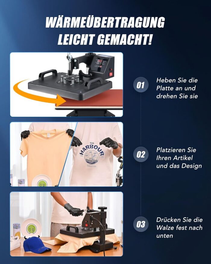 CREWORKS Transferpresse 11 in 1 Hitzepresse 38x30cm Hitzepressemaschine Multifunktionale Heißpressmaschine Wärmepresse für T-Shirts Schuhen Tassen Hüten Stiften Baseballs Tellern