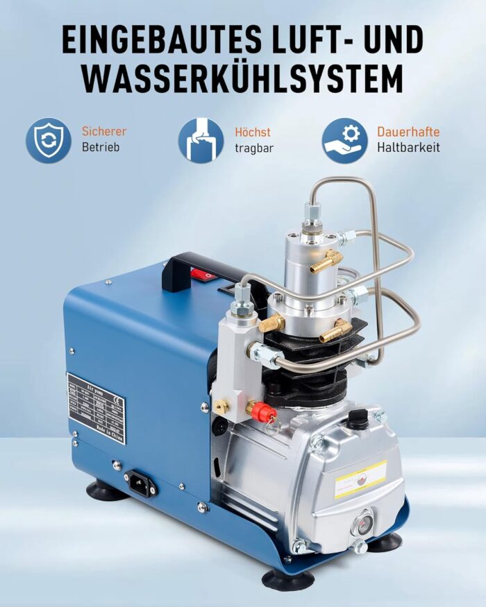 CREWORKS PCP Kompressor 300bar Luftkompressor 4500PSI Hochdruckluftpumpe 1800W Kompressor Hochdruck 30Mpa Tauchkompressor Manueller Stopp für Paintball-Luftgewehr PCP-Gewehr Luftpistole Tauchflasche