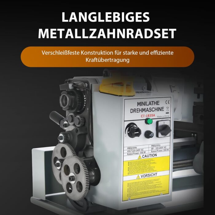 CREWORKS Mini-Drehmaschine 7 x 14 Zoll mit 3-Backen-Futter und 2500 U/min Mini-Metalldrehmaschine 180x350MM mit LCD-Display, 550W für Heimwerker-Werkstätten, Heimwerker-Metallverarbeitung und Handwerk