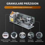 CREWORKS Mini-Drehmaschine 7 x 14 Zoll mit 3-Backen-Futter und 2500 U/min Mini-Metalldrehmaschine 180x350MM mit LCD-Display, 550W für Heimwerker-Werkstätten, Heimwerker-Metallverarbeitung und Handwerk