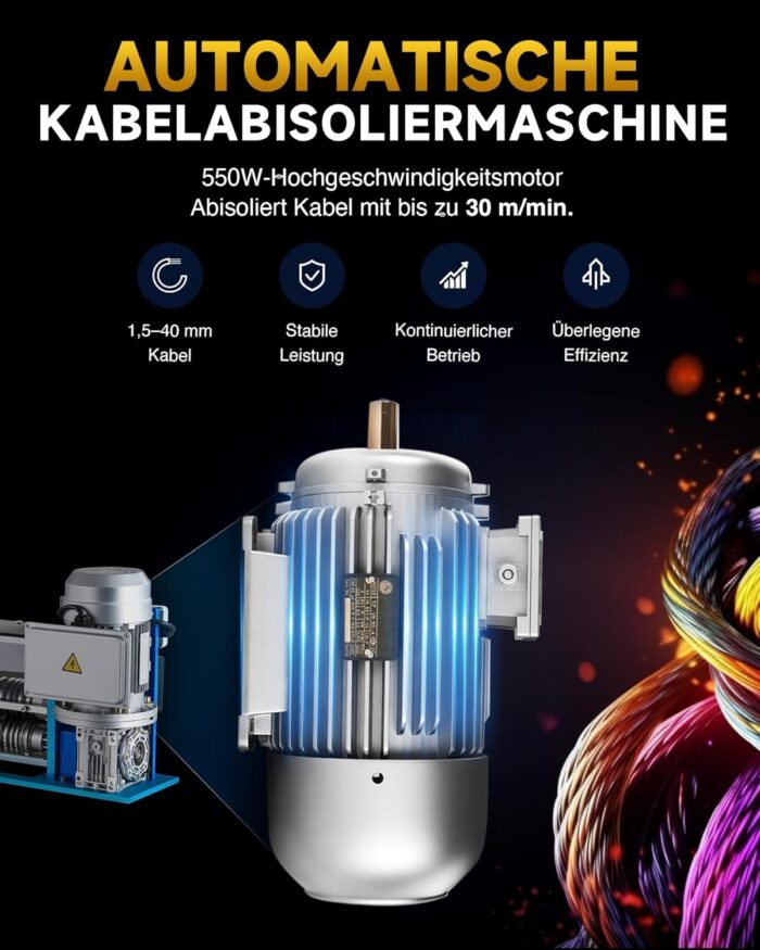 CREWORKS Elektrische Kabelabisoliermaschine 550W, 1,5-40 mm Kabelschälmaschine Automatisch, 11 Löcher & 10 Klingen Abisoliermaschine für Kupfer Recycling, Profi Abisolierer & Wire Stripping Machine