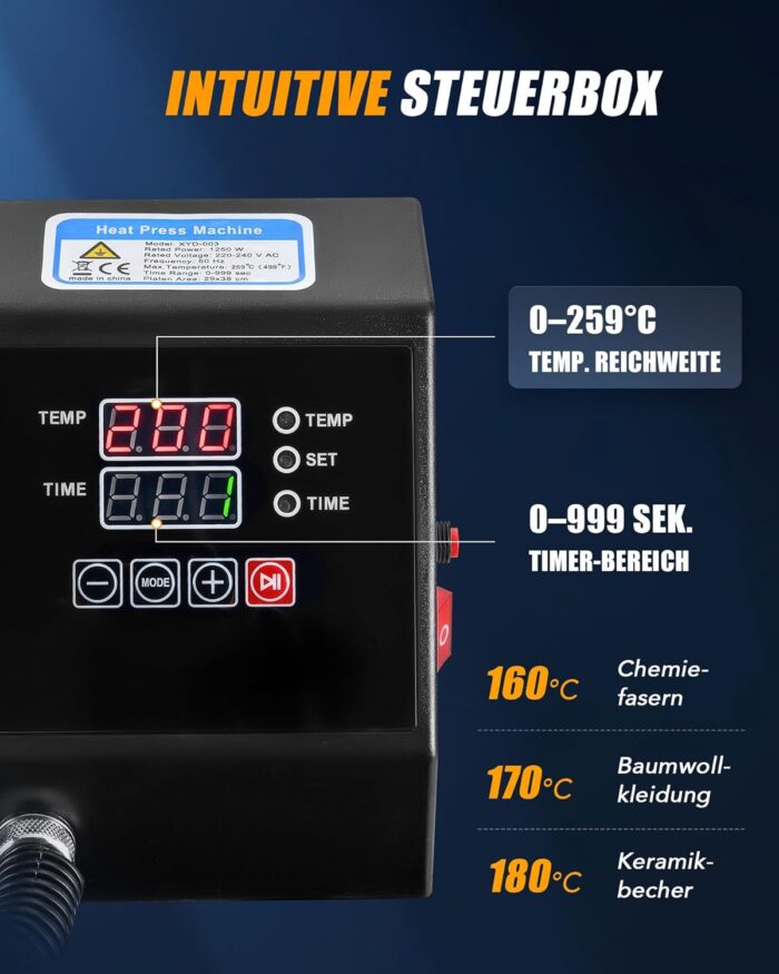 CREWORKS Transferpresse 11 in 1 Hitzepresse 38x30cm Hitzepressemaschine Multifunktionale Heißpressmaschine Wärmepresse für T-Shirts Schuhen Tassen Hüten Stiften Baseballs Tellern