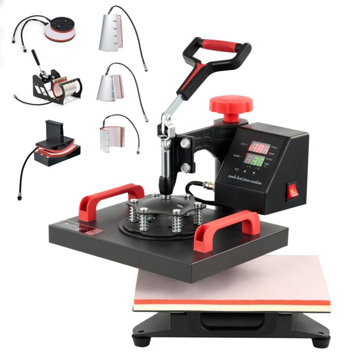 CREWORKS Hitzepresse Transferpresse 1250W Heat Press Heißpresse 360 Grad Schwenkbar DIY Mulitifunktional Sublimation Wärmepresse (38x30cm 8 in 1)