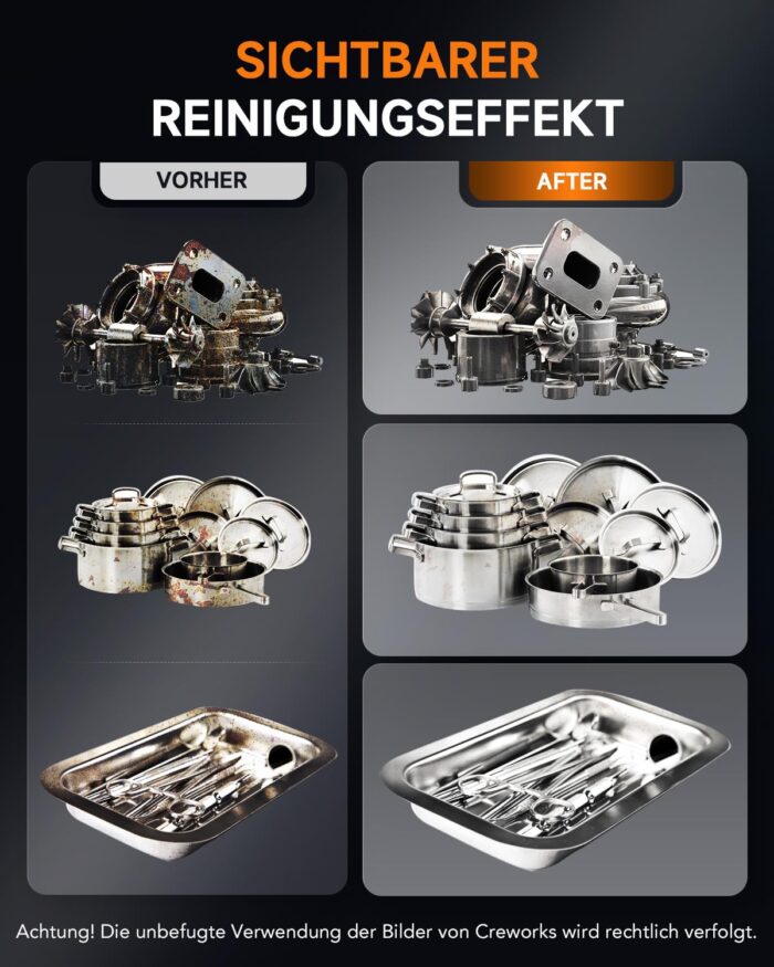 CREWORKS Ultraschallreinigungsgerät Edelstahl 30L Ultraschallreiniger 600W mit Heizung Timer Degas & Soft-Modus für Zahnprothesen Schmuck Brillen Uhren Gläser Ultraschall-Reinigungsgerät mit Knöpfen