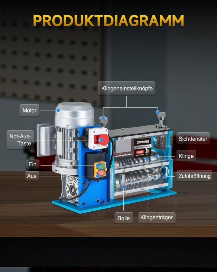 CREWORKS Elektrische Kabelabisoliermaschine 550W, 1,5-40 mm Kabelschälmaschine Automatisch, 11 Löcher & 10 Klingen Abisoliermaschine für Kupfer Recycling, Profi Abisolierer & Wire Stripping Machine