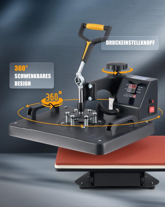 CREWORKS Hitzepresse Transferpresse 1250W Heat Press Heißpresse 360 Grad Schwenkbar DIY Mulitifunktional Sublimation Wärmepresse (38x30cm 8 in 1)