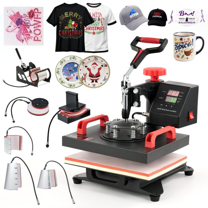 CREWORKS Transferpresse 11 in 1 Hitzepresse 38x30cm Hitzepressemaschine Multifunktionale Heißpressmaschine Wärmepresse für T-Shirts Schuhen Tassen Hüten Stiften Baseballs Tellern