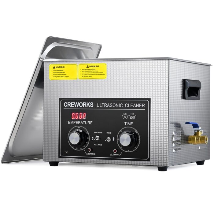 CREWORKS Ultraschallreinigungsgerät Edelstahl 15L Ultraschallreiniger 360W mit Heizung Timer Degas & Soft-Modus für Zahnprothesen Schmuck Brillen Uhren Gläser Ultraschall-Reinigungsgerät mit Knöpfen
