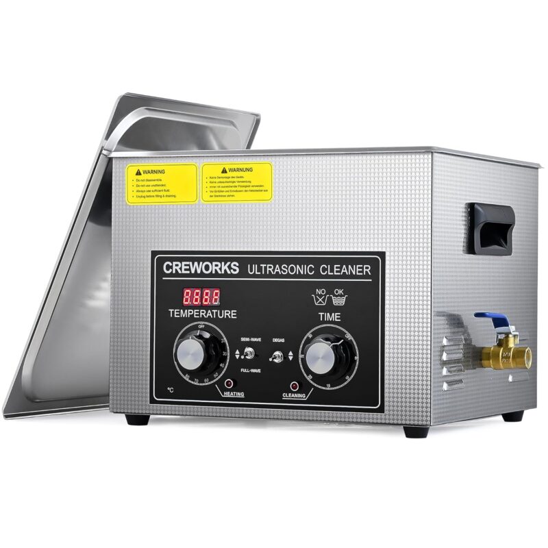 CREWORKS Ultraschallreinigungsgerät Edelstahl 15L Ultraschallreiniger 360W mit Heizung Timer Degas & Soft-Modus für Zahnprothesen Schmuck Brillen Uhren Gläser Ultraschall-Reinigungsgerät mit Knöpfen