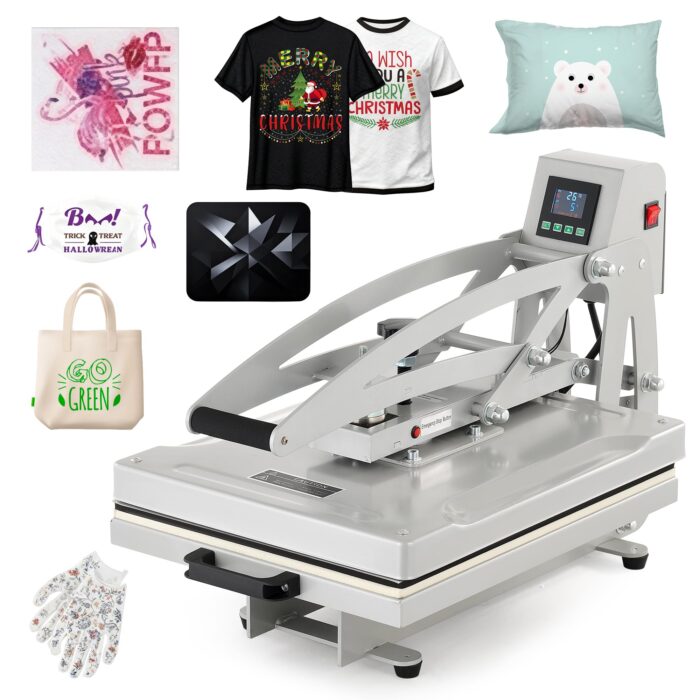 CREWORKS Hitzepresse Transferpresse 1250W Heat Press Heißpresse 360 Grad Schwenkbar DIY Mulitifunktional Sublimation Wärmepresse (38x30cm 8 in 1)