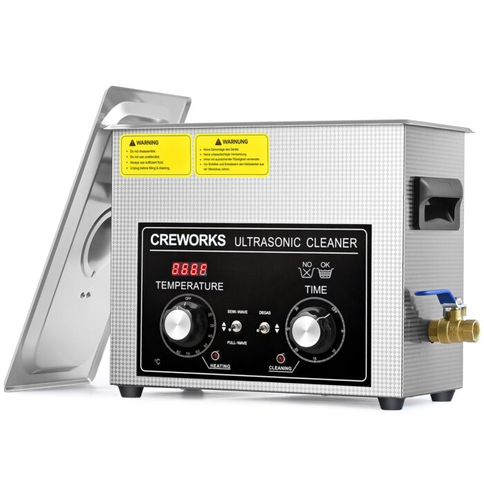 CREWORKS Ultraschallreinigungsgerät Edelstahl 15L Ultraschallreiniger 360W mit Heizung Timer Degas & Soft-Modus für Zahnprothesen Schmuck Brillen Uhren Gläser Ultraschall-Reinigungsgerät mit Knöpfen