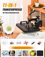 CREWORKS Transferpresse 11 in 1 Hitzepresse 38x30cm Hitzepressemaschine Multifunktionale Heißpressmaschine Wärmepresse für T-Shirts Schuhen Tassen Hüten Stiften Baseballs Tellern