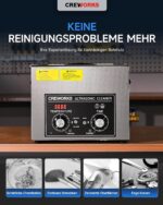 CREWORKS Ultraschallreinigungsgerät Edelstahl 15L Ultraschallreiniger 360W mit Heizung Timer Degas & Soft-Modus für Zahnprothesen Schmuck Brillen Uhren Gläser Ultraschall-Reinigungsgerät mit Knöpfen