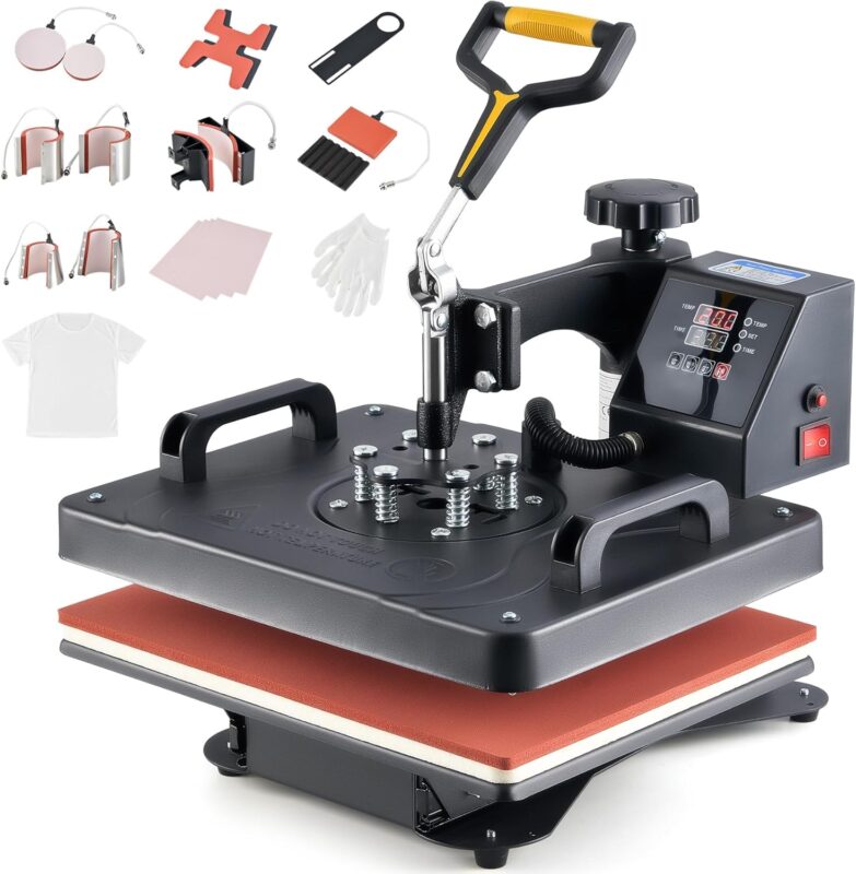 CREWORKS Transferpresse 11 in 1 Hitzepresse 38x30cm Hitzepressemaschine Multifunktionale Heißpressmaschine Wärmepresse für T-Shirts Schuhen Tassen Hüten Stiften Baseballs Tellern