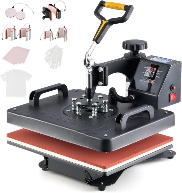 CREWORKS Hitzepresse Transferpresse 1250W Heat Press Heißpresse 360 Grad Schwenkbar DIY Mulitifunktional Sublimation Wärmepresse (38x30cm 8 in 1)