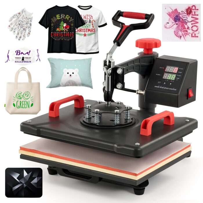 CREWORKS Transferpresse 11 in 1 Hitzepresse 38x30cm Hitzepressemaschine Multifunktionale Heißpressmaschine Wärmepresse für T-Shirts Schuhen Tassen Hüten Stiften Baseballs Tellern