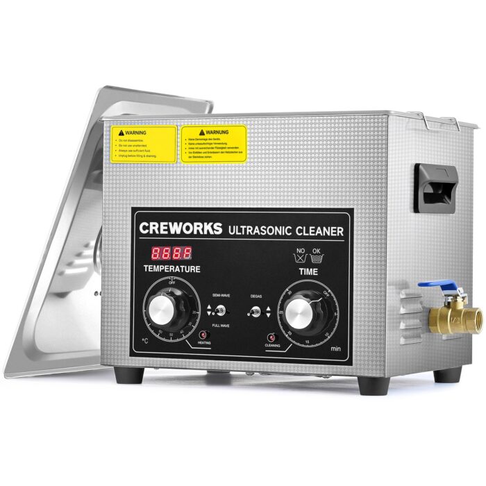 CREWORKS Ultraschallreinigungsgerät Edelstahl 15L Ultraschallreiniger 360W mit Heizung Timer Degas & Soft-Modus für Zahnprothesen Schmuck Brillen Uhren Gläser Ultraschall-Reinigungsgerät mit Knöpfen