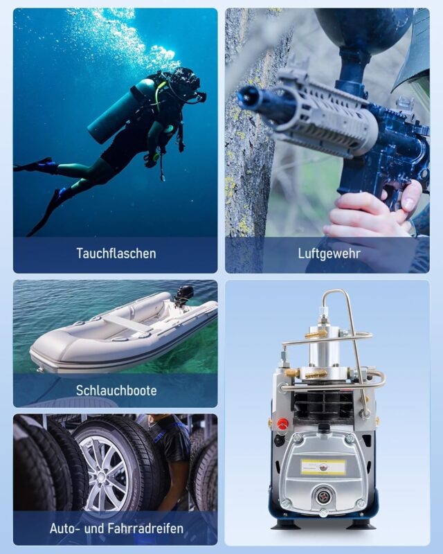 CREWORKS PCP Kompressor 300bar Luftkompressor 4500PSI Hochdruckluftpumpe 1800W Kompressor Hochdruck 30Mpa Tauchkompressor Manueller Stopp für Paintball-Luftgewehr PCP-Gewehr Luftpistole Tauchflasche