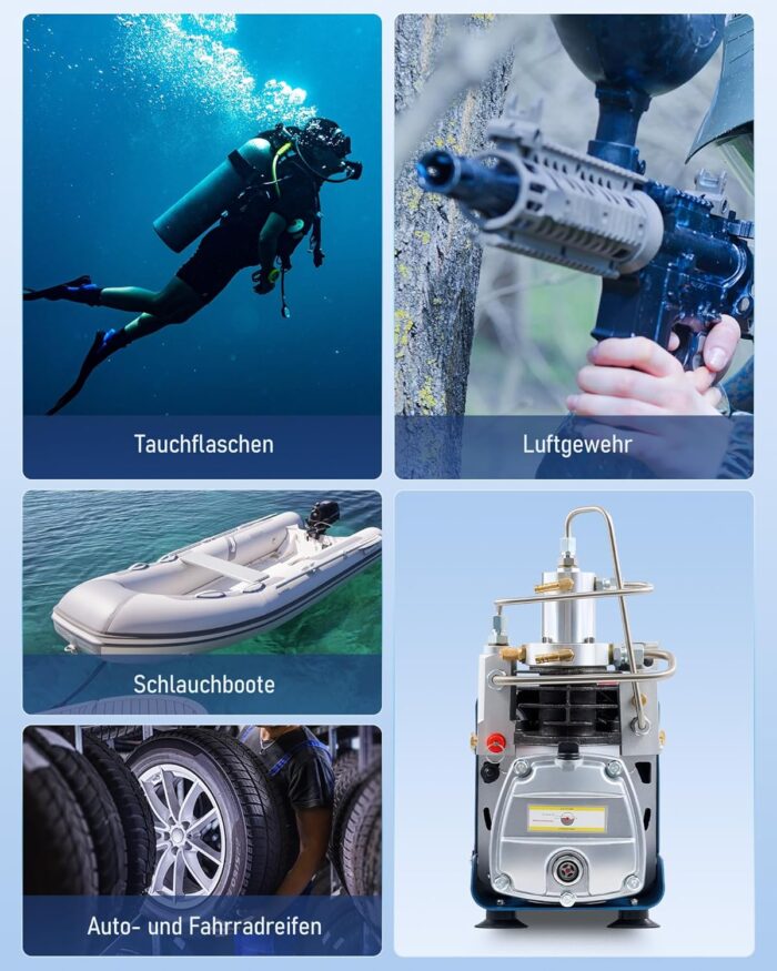 CREWORKS PCP Kompressor 300bar Luftkompressor 4500PSI Hochdruckluftpumpe 1800W Kompressor Hochdruck 30Mpa Tauchkompressor Manueller Stopp für Paintball-Luftgewehr PCP-Gewehr Luftpistole Tauchflasche