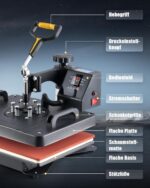 CREWORKS Transferpresse 11 in 1 Hitzepresse 38x30cm Hitzepressemaschine Multifunktionale Heißpressmaschine Wärmepresse für T-Shirts Schuhen Tassen Hüten Stiften Baseballs Tellern