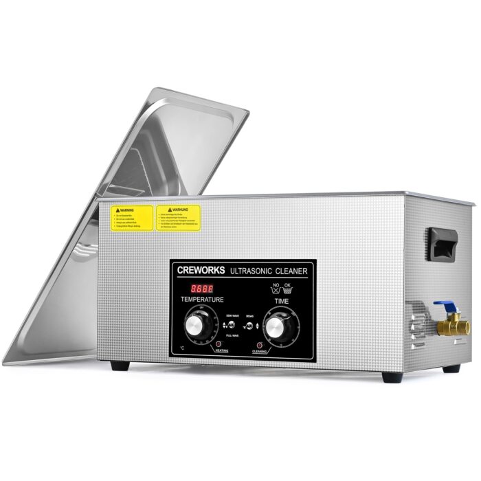 CREWORKS Ultraschallreinigungsgerät Edelstahl 15L Ultraschallreiniger 360W mit Heizung Timer Degas & Soft-Modus für Zahnprothesen Schmuck Brillen Uhren Gläser Ultraschall-Reinigungsgerät mit Knöpfen
