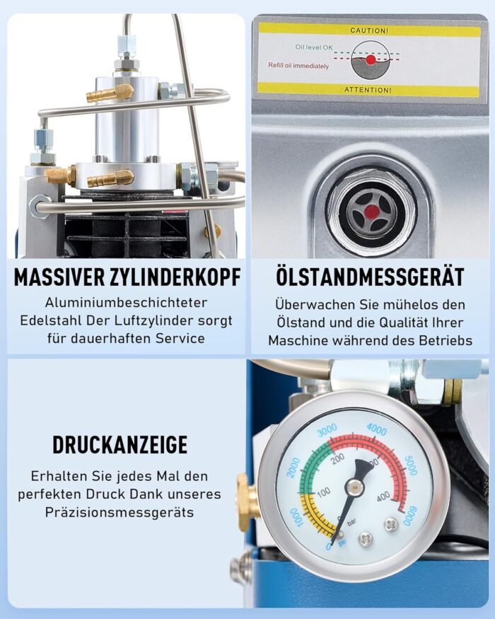 CREWORKS PCP Kompressor 300bar Luftkompressor 4500PSI Hochdruckluftpumpe 1800W Kompressor Hochdruck 30Mpa Tauchkompressor Manueller Stopp für Paintball-Luftgewehr PCP-Gewehr Luftpistole Tauchflasche